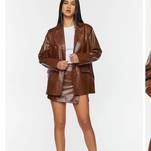 Forever 21 Brown Oversized Leather Blazer